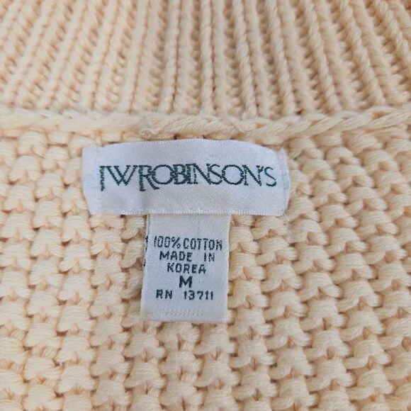 Vintage JW ROBINSON'S 90 Yellow Cotton Chunky Cable Knit Fisherman Sweater SizeM - Picture 13 of 17